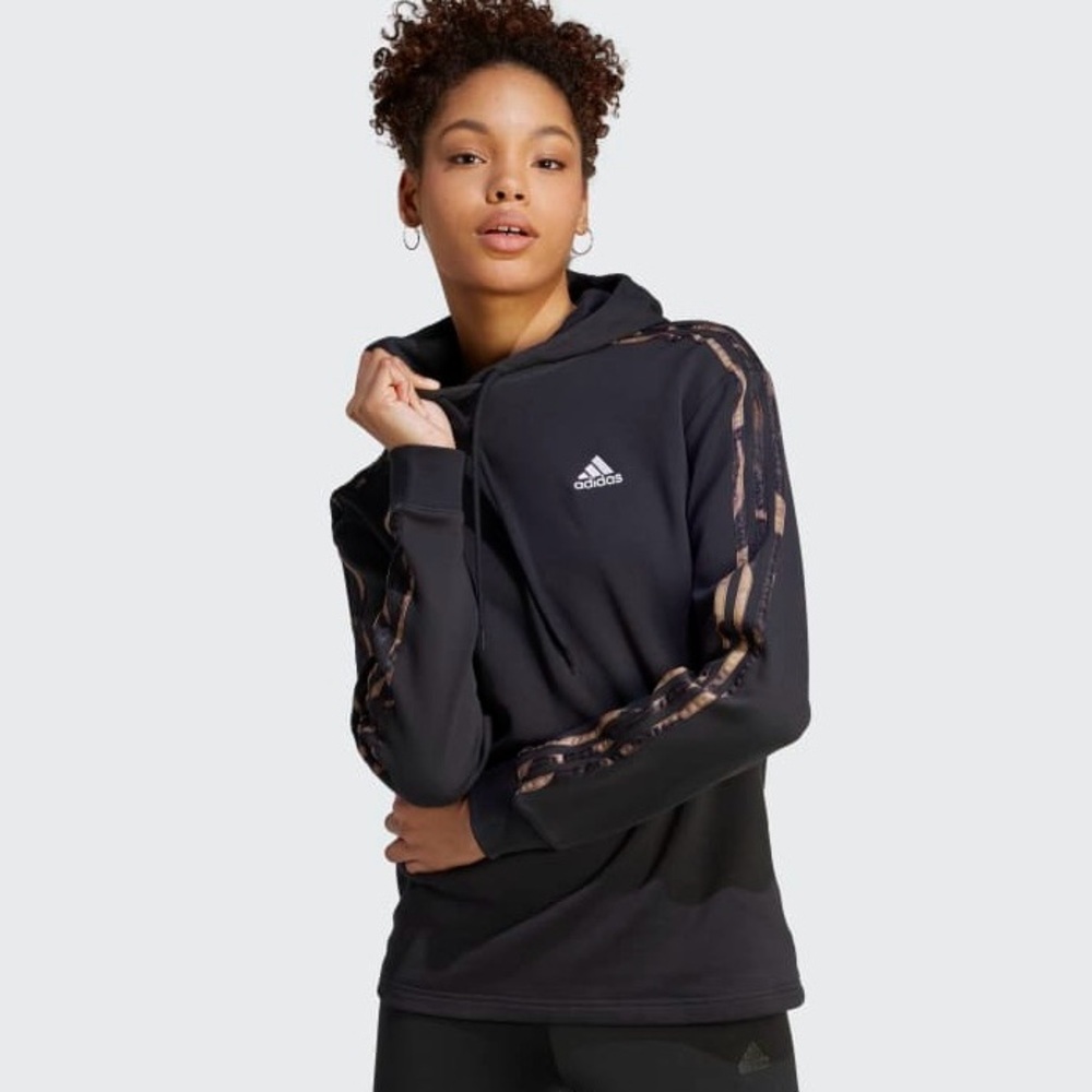 ADIDAS Hoodie Sweatshirt Vibrant Print 3 Stripes Drawcord 100% Cotton Pullover